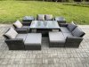 Fimous Outdoor Garden Furniture Sets 9 Pieces Wicker Rattan Furniture Sofa Dining Table Set with 2 Big Footstool 2 Side Tables Dark Grey Mixed