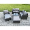 Fimous 7 Seater High Back Rattan Garden Furniture Set with Square Coffee Table 2 Big Footstool Love Sofa Indoor Outdoor Patio Lounge Sofa Set Dark Grey Mixed