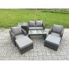 Fimous Outdoor Lounge Sofa Set Wicker PE Rattan Garden Furniture Set with Reclining Chair Coffee Table Side Table 2 Big Footstool Dark Grey Mixed