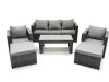 Fimous 7 Seater Rattan Garden Furniture Set Outdoor Lounger Sofa with Coffee Table 2 Armchair 2 Big Footstools Dark Grey Mixed