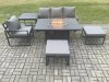 Fimous Aluminium 6 Pieces Garden Furniture Sofa Set with Cushions Gas Fire Pit Dining Table Set with 2 Big Footstools Side Table Dark Grey