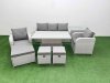 Fimous PE Rattan Garden Furniture Set Reclining Chair Sofa Lounge Sofa Set Adjustable Lifting Dining or Coffee Table Side Table 3 Stools Light Grey