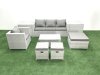 Fimous 8 Pieces Rattan Garden Furniture Set Outdoor Garden Sofa Chair Coffee Table Set with 2 Side Tables 3 Footstools Light Grey Mixed