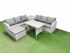 Fimous Patio Dining Table & Chairs Set Rattan High Back Lounge Sofa Set with 3 Seater Sofa Side Table Big Stool Light Grey