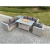Fimous Light Grey Corner Rattan FirePit Garden Furniture Set Gas Heater Burner Lounge Sofa With Side Coffee Table And Chair
