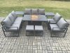 Fimous Aluminium Outdoor Garden Furniture Set Patio Lounge Sofa Gas Fire Pit Dining Table Set with 2 Small Footstools 2 Side Tables Dark Grey