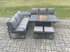 Fimous Aluminium 8 Seater Outdoor Garden Furniture Lounge Sofa Set Gas Fire Pit Dining Table with 2 Small Footstools Side Table Dark Grey