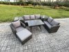 Fimous 7 Seater Outdoor Rattan Garden Furniture Set Patio Lounge Sofa Set with Dining Table 2 Side Tables Big Footstool Dark Grey Mixed