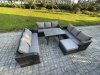 Fimous 10 Seater Wicker Rattan Garden Furniture Set with Rectangular Dining Table Big Footstool Patio Outdoor Lounge Sofa Set