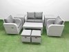 Fimous Light Grey PE Wicker Rattan Garden Furniture Set Sofa Set Reclining Adjustable Chair Oblong Coffee Table 6 Seater 2 Small Stools 2 Side Table