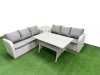 Fimous Outdoor Garden Furniture Sets 6 Seater Wicker Rattan Furniture Sofa Sets with Rectangular Dining Table high Back Lounge Sofa Side Table Light Grey