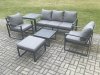 Fimous Aluminium 6 Seater Outdoor Lounge Sofa Set Garden Furniture Sets with Square Coffee Table Chair Big Footstool Side Table Dark Grey