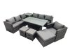 Fimous 10 Seater Outdoor Corner Sofa Height Adjustable Rising Lifting Table Set Garden Rattan Furniture Set with Side Table 3 Stool Dark Grey