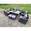 Fimous 9 Seater Dark Grey PE Wicker Rattan Garden Furniture Set Reclining Chair Love Seat 3 Seater Sofa Set Outdoor Rectangular Dining Table Stools