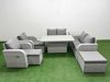 Fimous 9 Seater Outdoor Reclining Chair Love Sofa Set Rattan Garden Furniture Set with Adjustable Lifting Dining or Coffee Table 3 Stools Side Table Light Grey