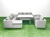 Fimous Rattan Garden Furniture Set Outdoor 8 Seater Patio Dinin g Sofa Sets with Dining Table 2 Chairs Side Table Big Footstool Light Grey Mixed