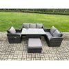Fimous 7 Seater Garden Rattan Furniture Dining Table Sofa Set Indoor Outdoor with Reclining Chairs Big Footstool Dark Grey Mixed