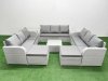 Fimous PE Rattan Lounge Sofa Set 11 Seater Outdoor Garden Furniture Set with Square Coffee Table 3 Seater Sofa 2 Big Footstools Side Table Light Grey