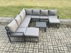 Fimous Aluminium Outdoor Garden Furniture Set Lounge Corner Sofa Square Coffee Table Sets with 2 Big Footstools Dark Grey
