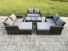 Fimous 8 Seater High Back Rattan Garden Furniture Sofa Sets with Rectangular Coffee Table 2 Big Footstool Dark Grey Mixed