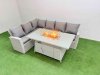Fimous 6 Seat Rattan Garden Furniture Corner Sofa Set Outdoor Gas Fire Pit Table Sets Light Grey