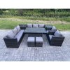 Fimous 10 Seater Outdoor Wicker Garden Furniture Rattan Lounge Sofa Set Patio Rectangular Dining Table with 2 Armchair 2 Side Table 2 Small Stools Dark Grey Mixed