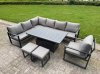 Fimous 6 Pieces Aluminium Garden Furniture Sets with Adjustable Rising Lifting Dining Table 7 Seater Corner Sofa Set Dark Grey