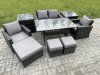 Fimous 7 Seater PE Wicker Outdoor Garden Furniture Set Patio Furniture Rattan Rectangular Dining Table Lounge Sofa with 3 Footstools 2 Side Tables
