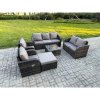 Fimous 8 Seater Garden Furniture Set Rattan Outdoor Lounge Sofa Chair With Tempered Glass Table Big Footstool Dark Grey Mixed