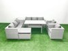 Fimous Rattan Garden Furniture Set Outdoor 8 Seater Patio Dinin g Sofa Sets with Dining Table 2 Chairs Side Table Big Footstool Light Grey Mixed