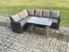 Fimous Outdoor Furniture Garden Dining Set Rattan Corner Sofa Set Rectangular Dining Table Dark Grey Mixed