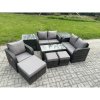 Fimous 8 Seater Rattan Outdoor Garden Furniture Sofa Set Patio Table & Chairs Set with 2 Side Tables 3 Footstools Dark Grey Mixed