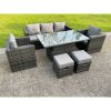 Fimous Rattan Garden Furniture Set Rising Adjustable Lifting Dining Table Lounge Sofa Set With Foostools Dark Grey Mixed