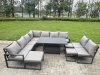 Fimous 10 Pieces Aluminium Garden Furniture Set with Cushions, Patio Furniture Set with Adjustable Rising Lifting Dining Table 2 Big Footstools Dark Grey