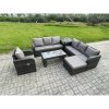 Fimous 8 Seater Wicker PE Rattan Sofa Set Outdoor Patio Garden Furniture Set with Side Table Reclining Chairs Coffee Table Big Footstool Dark Grey Mixed