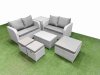 Fimous 7 Seater Outdoor Love Sofa Set Rattan Garden Furniture Set with Rectangular Coffee Table 3 Footstool Side Table Light Grey
