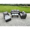 Fimous 7 Seater Outdoor Rattan Garden Furniture Set Rattan Lounge Sofa Set with Rectangular Coffee Table Reclining Chair Big Footstool Dark Grey Mixed