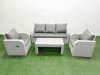 Fimous PE Rattan Garden Furniture Set Reclining Chair Sofa Lounge Sofa Set Rectangular Coffee Table Light Grey
