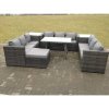 Fimous 10 Seater U Shape Rattan Sofa Set Outdoor Garden Furniture Patio Dining Table Dark Grey Mixed
