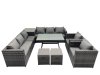 Fimous Outdoor Corner Sofa Chair Dining Table Set Garden Rattan Furniture Set 10 Seater with 2 Small Stool Side Table Dark Grey