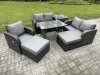 Fimous 7 Seater Outdoor Garden Dining Sets Rattan Furniture With Dining Table Armchairs Love Sofa 2 Big Footstool Side Table Dark Grey Mixed