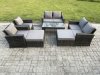 Fimous 8 Seater High Back Rattan Garden Furniture Sofa Sets with Rectangular Coffee Table 2 Big Footstool Loveseat Sofa Armchair Dark Grey Mixed
