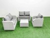 Fimous High Back Poly Rattan Garden Furniture Set with Reclining Chair Loveseat Sofa Square Coffee Table Indoor Outdoor Patio Set Light Grey