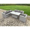 Fimous Outdoor PE Rattan Garden Funiture Set Height Adjustable Rising Lifting Table Sofa Dining Set with Armchair