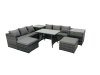 Fimous Rattan Dining Table Sofa Set with 2 Side Tables 2 Big Footstools Outdoor Garden Furniture Set Dark Grey Mixed