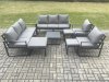 Fimous Aluminium Outdoor Garden Furniture Set Patio Lounge Sofa with Square Coffee Table 2 Armchairs 3 Footstools Dark Grey