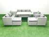 Fimous Rattan Garden Furniture Set Outdoor 8 Seater Patio Dinin g Sofa Sets with Dining Table 2 Chairs 2 Big Footstools Light Grey Mixed