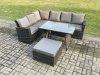 Fimous Outdoor Furniture Garden Dining Set Rattan Corner Sofa Set with Rectangular Dining Table Big Footstool Dark Grey Mixed