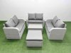 Fimous 7 Seater PE Wicker Rattan Furniture Sofa Sets with Rectangular Coffee Table 2 Seater Love Sofa Big Footstool Light Grey