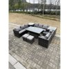 Fimous 9 Seater?Outdoor Rattan Garden Furniture Set Adjustable Rising Lifting Dining Table With Side Table Chairs Stools Dark Grey Mixed